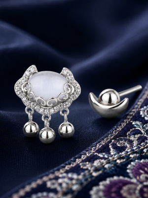LUNE-Miao Ethnic Lock Safety Bell Stud Earrings